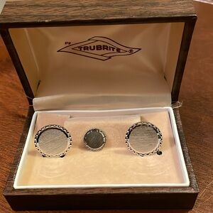 Vintage TRUBRITE cufflinks and tie tack set. Sterling silver